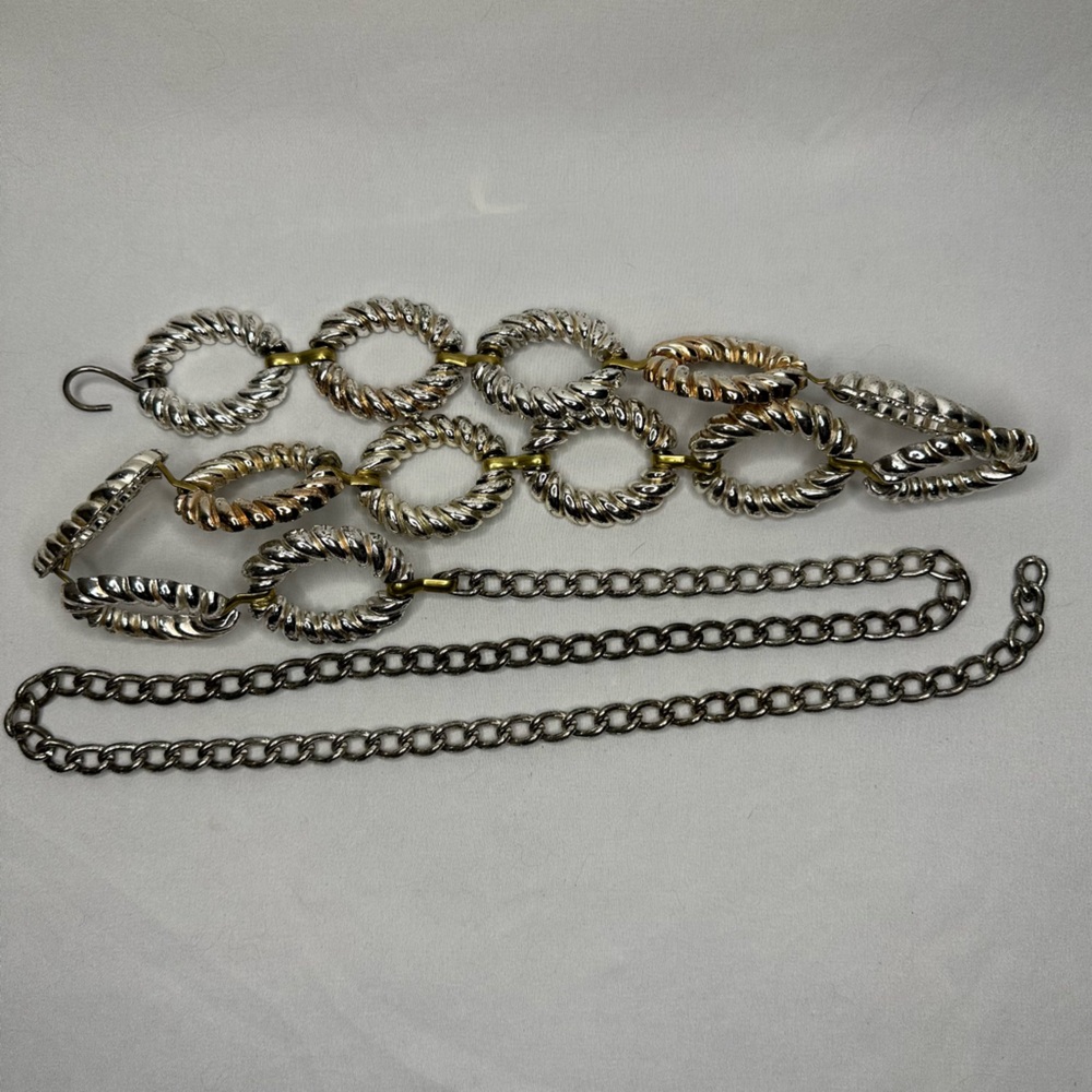 Twisted Oval Link Metal Chain Belt Silver Gold Tone Women’s Size OS